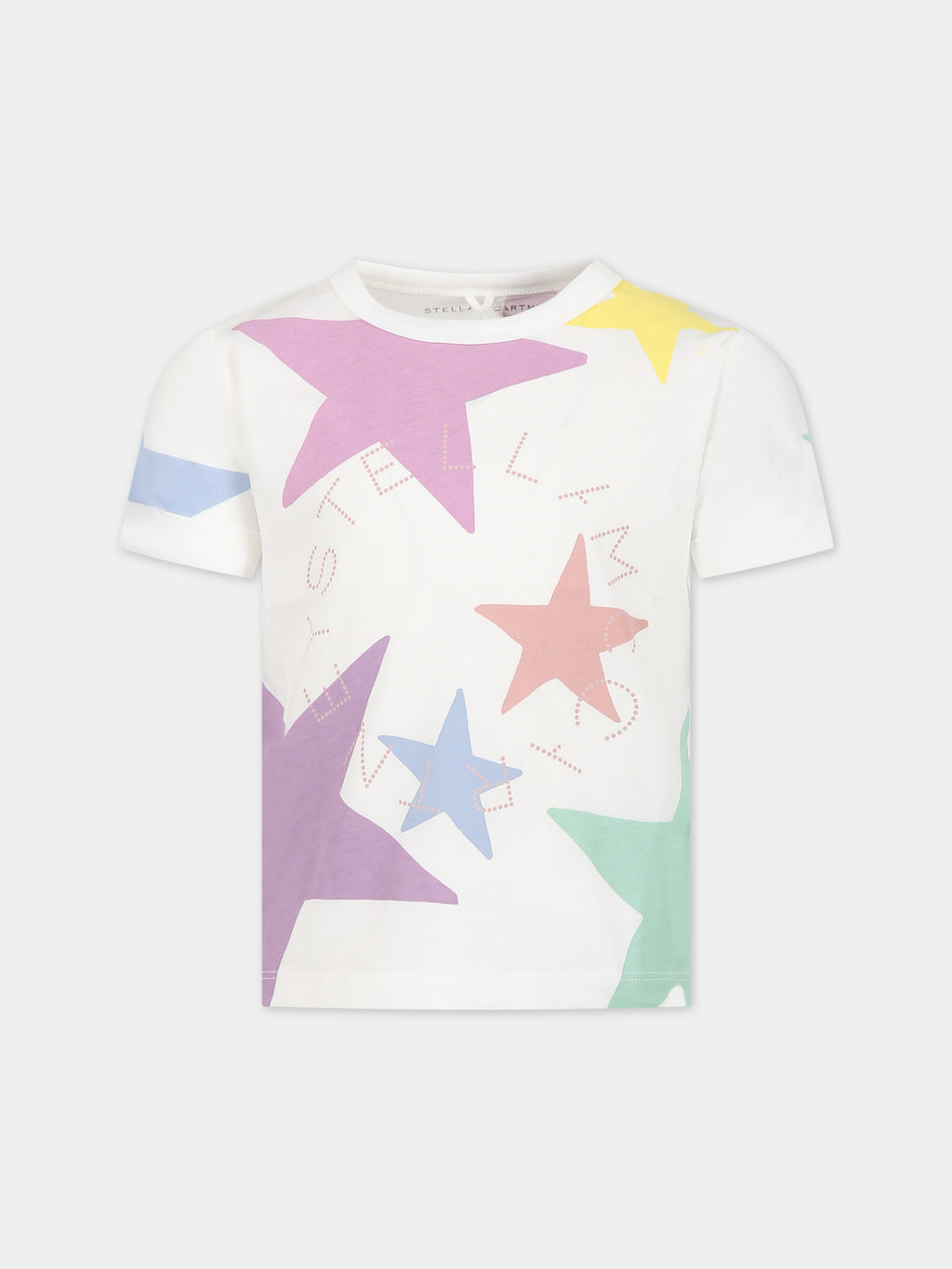 T-shirt bianca per bambina con stelle e logo